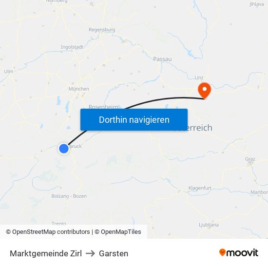 Marktgemeinde Zirl to Garsten map