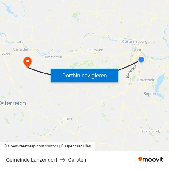 Gemeinde Lanzendorf to Garsten map
