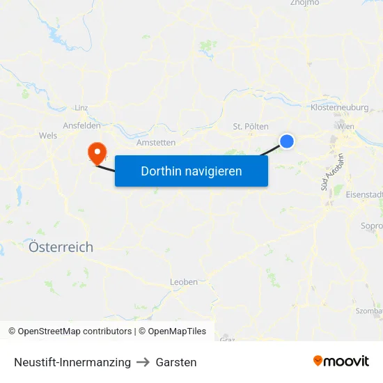 Neustift-Innermanzing to Garsten map