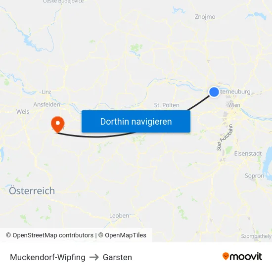 Muckendorf-Wipfing to Garsten map