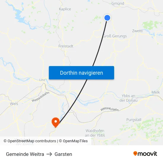 Gemeinde Weitra to Garsten map