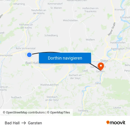 Bad Hall to Garsten map