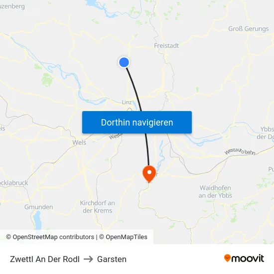 Zwettl An Der Rodl to Garsten map