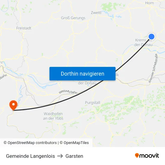 Gemeinde Langenlois to Garsten map