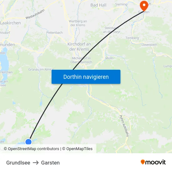 Grundlsee to Garsten map