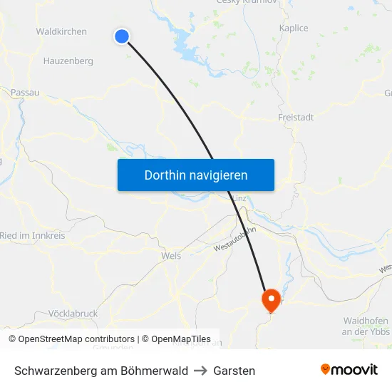 Schwarzenberg am Böhmerwald to Garsten map