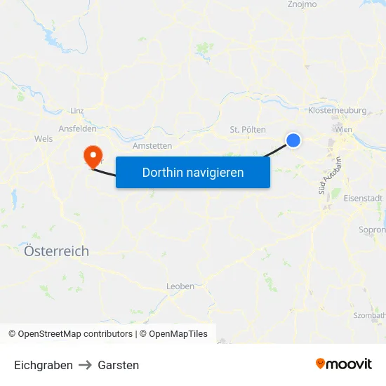 Eichgraben to Garsten map