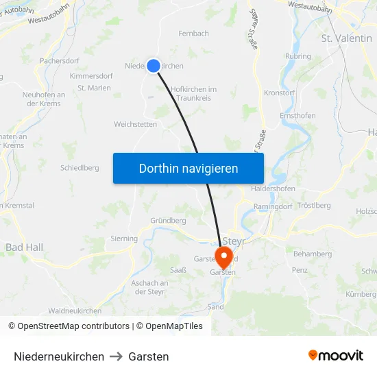 Niederneukirchen to Garsten map
