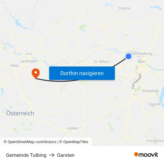 Gemeinde Tulbing to Garsten map