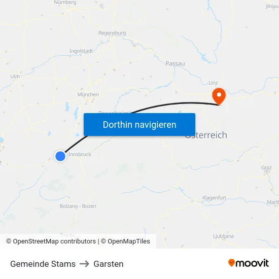 Gemeinde Stams to Garsten map