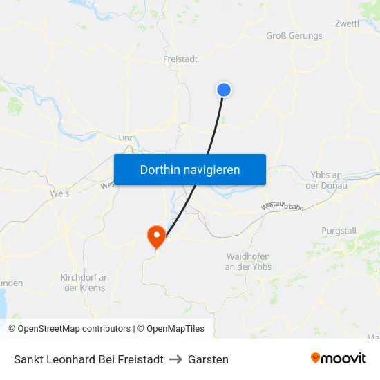 Sankt Leonhard Bei Freistadt to Garsten map