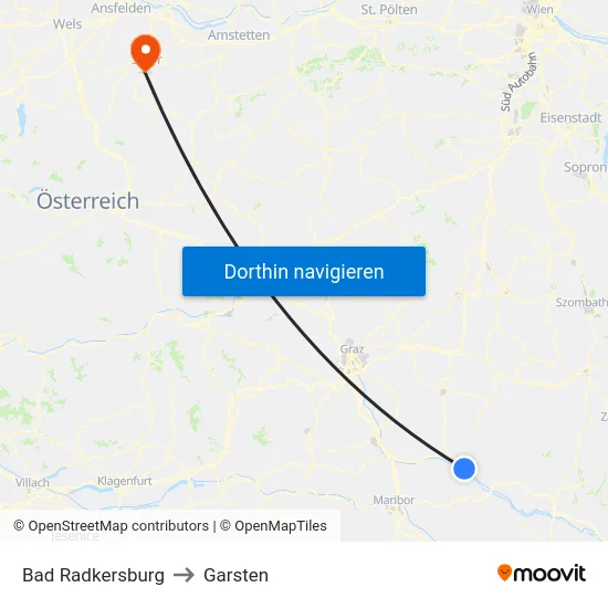 Bad Radkersburg to Garsten map