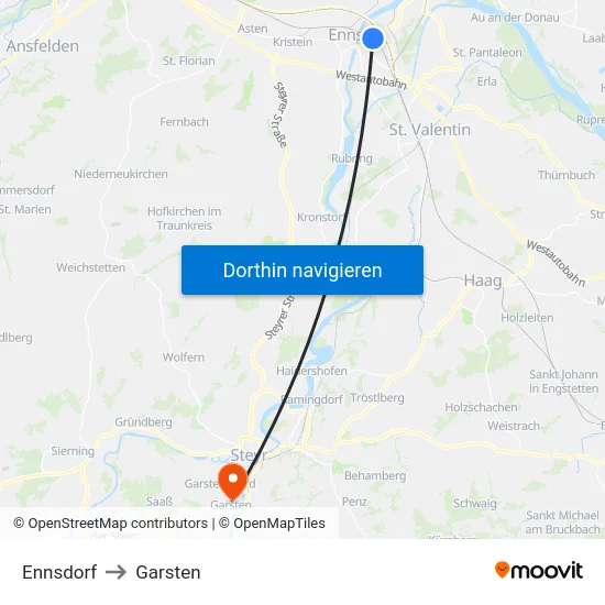 Ennsdorf to Garsten map