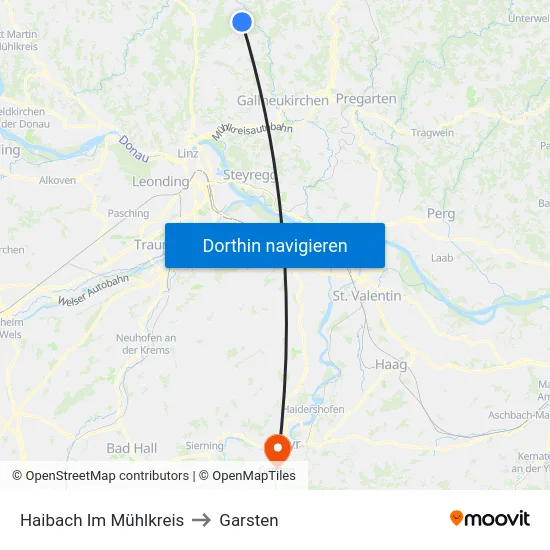 Haibach Im Mühlkreis to Garsten map