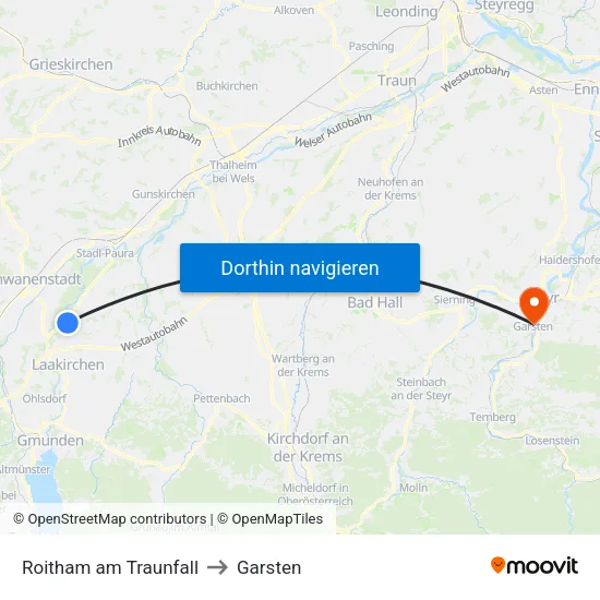 Roitham am Traunfall to Garsten map