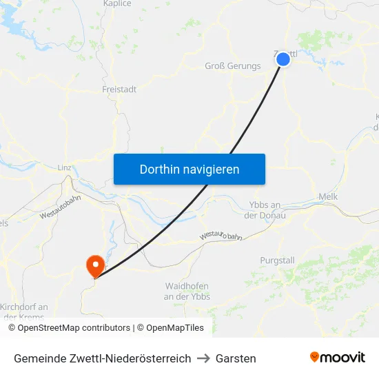 Gemeinde Zwettl-Niederösterreich to Garsten map