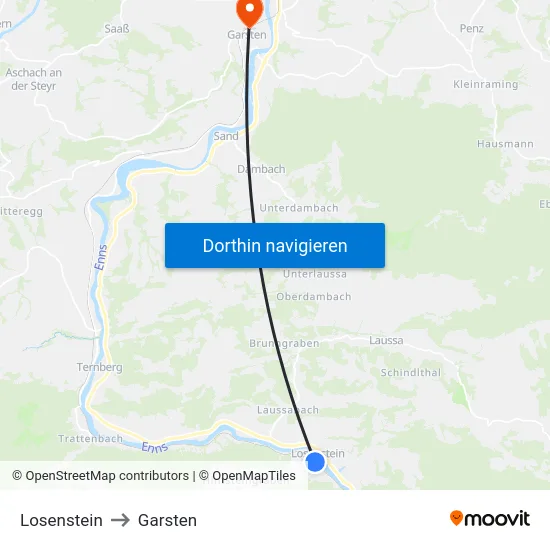 Losenstein to Garsten map