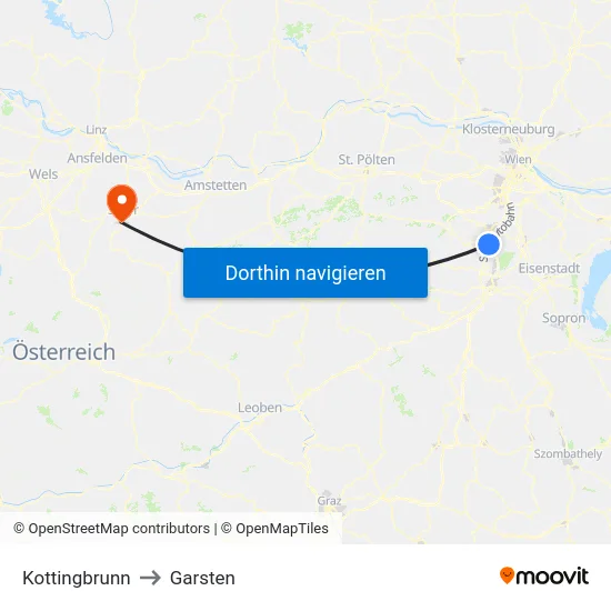 Kottingbrunn to Garsten map