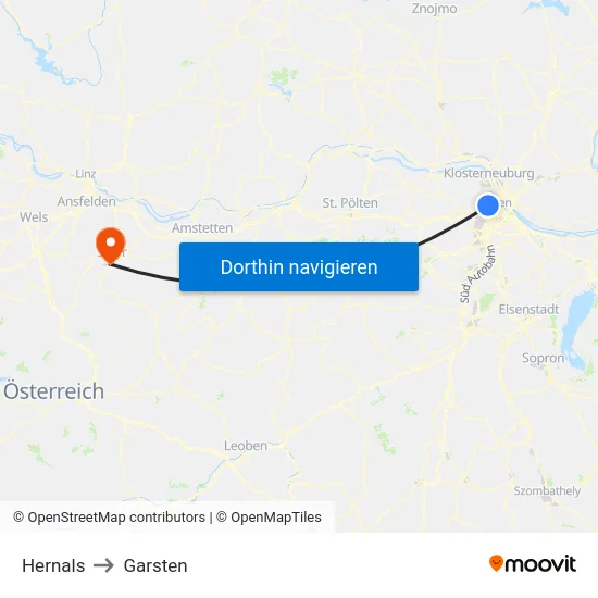 Hernals to Garsten map