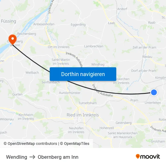 Wendling to Obernberg am Inn map