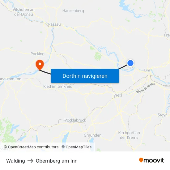 Walding to Obernberg am Inn map