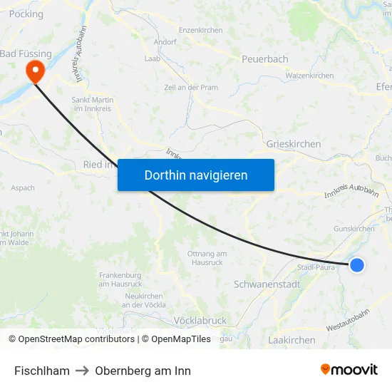 Fischlham to Obernberg am Inn map