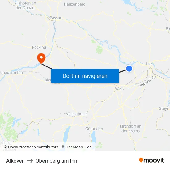 Alkoven to Obernberg am Inn map