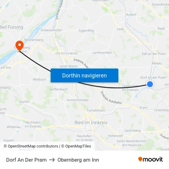 Dorf An Der Pram to Obernberg am Inn map