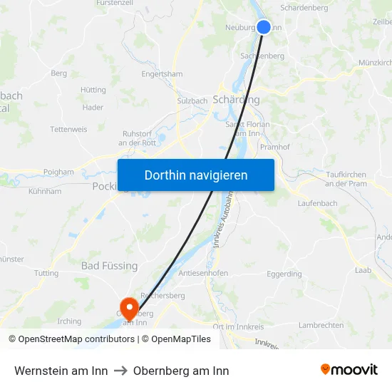 Wernstein am Inn to Obernberg am Inn map
