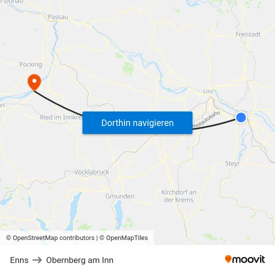 Enns to Obernberg am Inn map