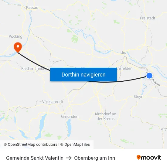 Gemeinde Sankt Valentin to Obernberg am Inn map