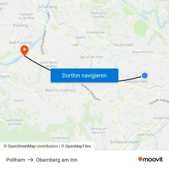 Pollham to Obernberg am Inn map
