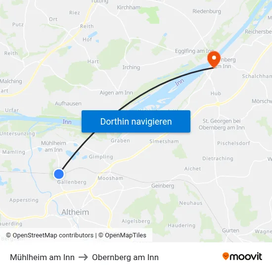 Mühlheim am Inn to Obernberg am Inn map