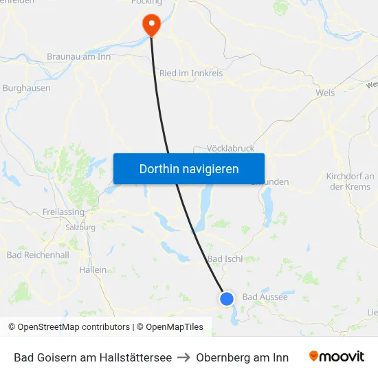 Bad Goisern am Hallstättersee to Obernberg am Inn map