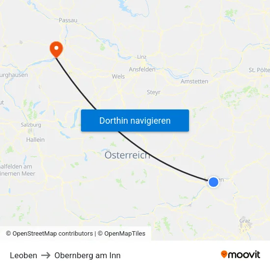 Leoben to Obernberg am Inn map
