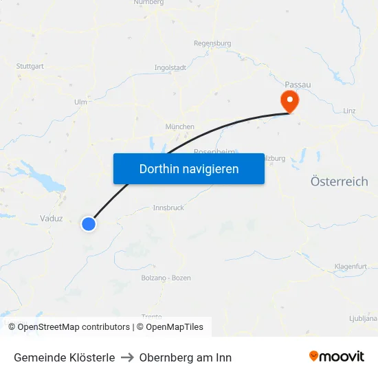 Gemeinde Klösterle to Obernberg am Inn map