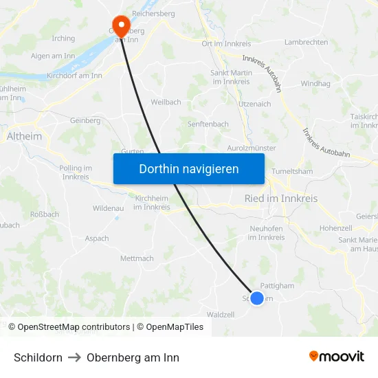 Schildorn to Obernberg am Inn map