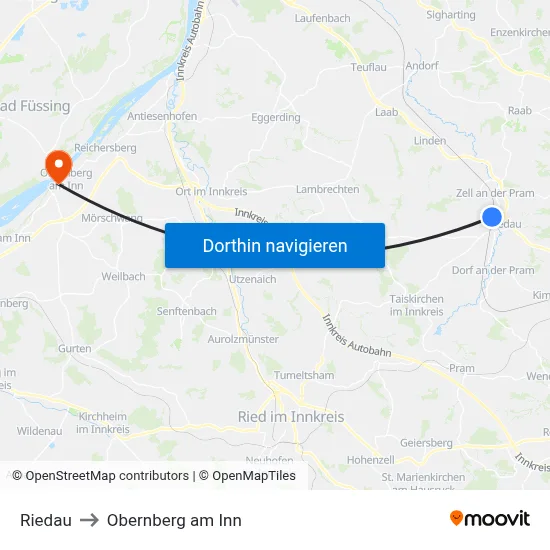 Riedau to Obernberg am Inn map