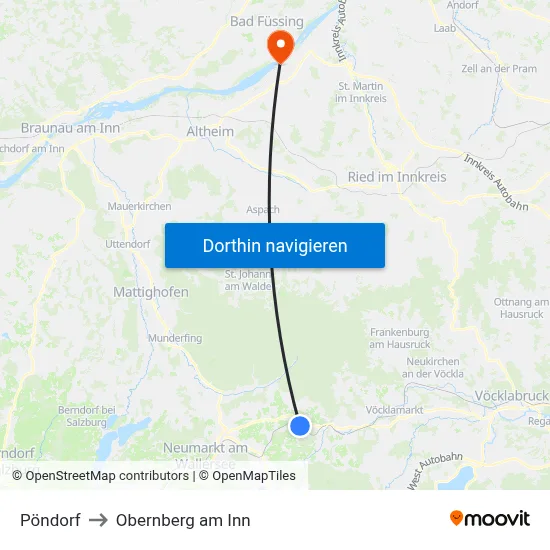 Pöndorf to Obernberg am Inn map