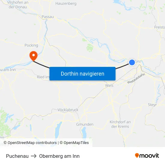 Puchenau to Obernberg am Inn map