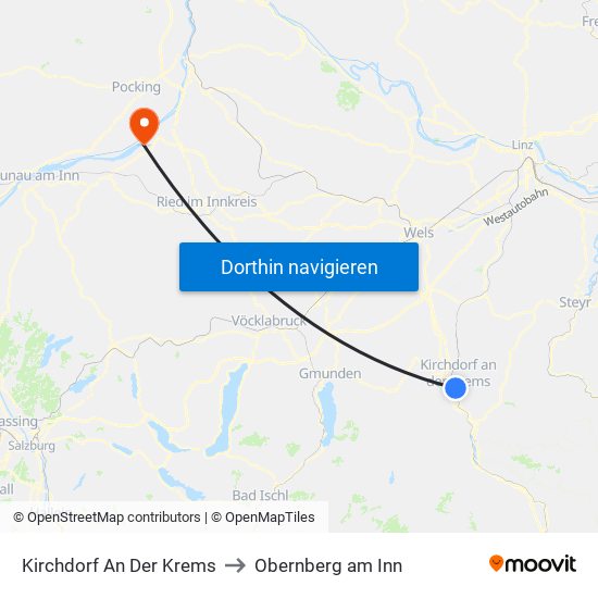 Kirchdorf An Der Krems to Obernberg am Inn map