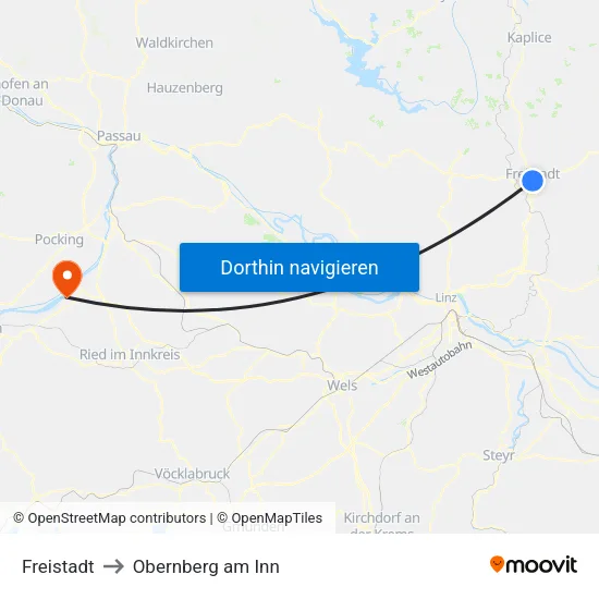 Freistadt to Obernberg am Inn map