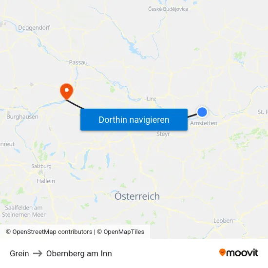 Grein to Obernberg am Inn map