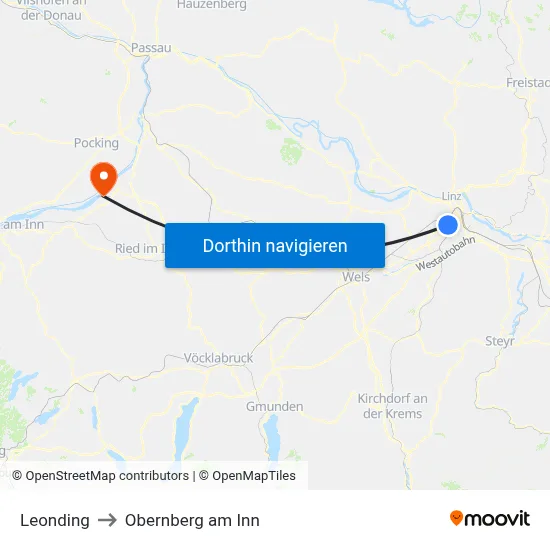 Leonding to Obernberg am Inn map