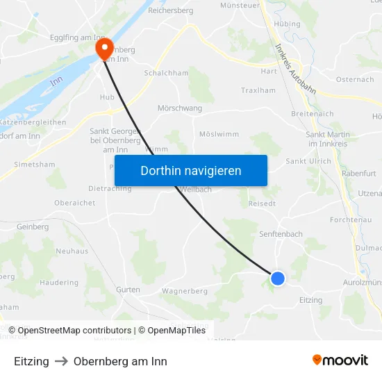 Eitzing to Obernberg am Inn map