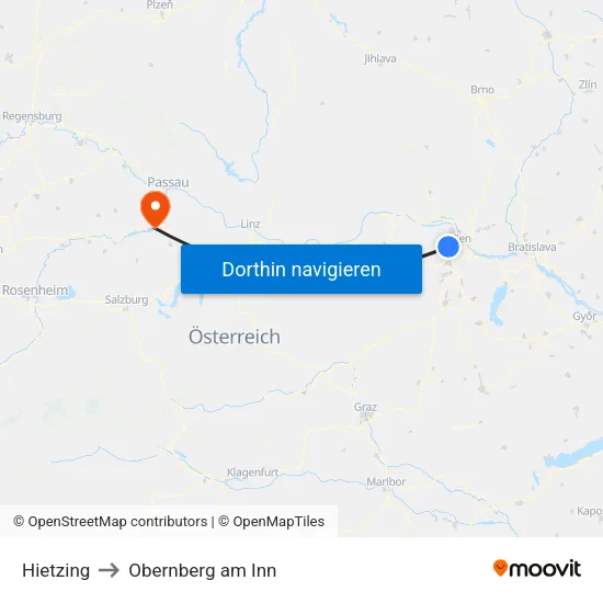 Hietzing to Obernberg am Inn map