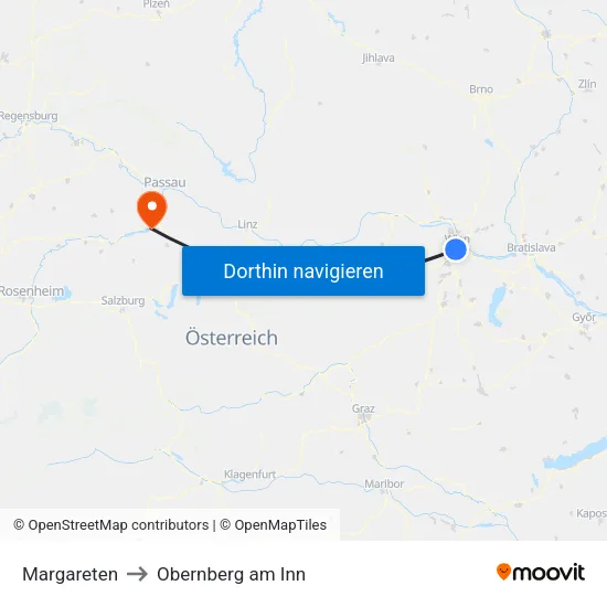 Margareten to Obernberg am Inn map