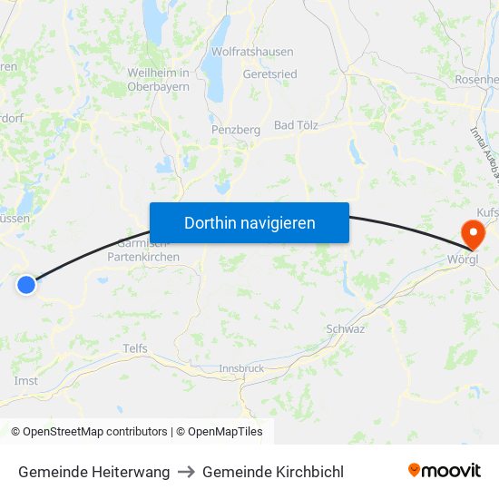 Gemeinde Heiterwang to Gemeinde Kirchbichl map