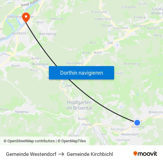 Gemeinde Westendorf to Gemeinde Kirchbichl map