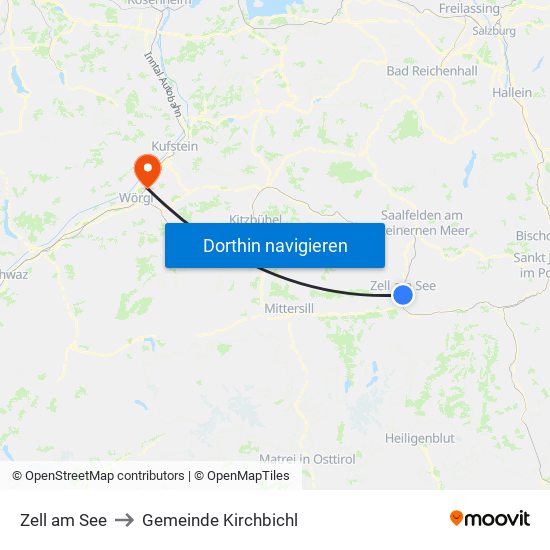 Zell am See to Gemeinde Kirchbichl map